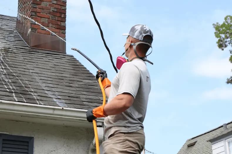 Shaker Heights Power Washing professional performing gentle roof washing service in Shaker Heights