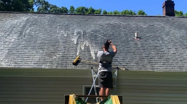 Before and after results of roof washing by Shaker Heights Power Washing in Shaker Heights